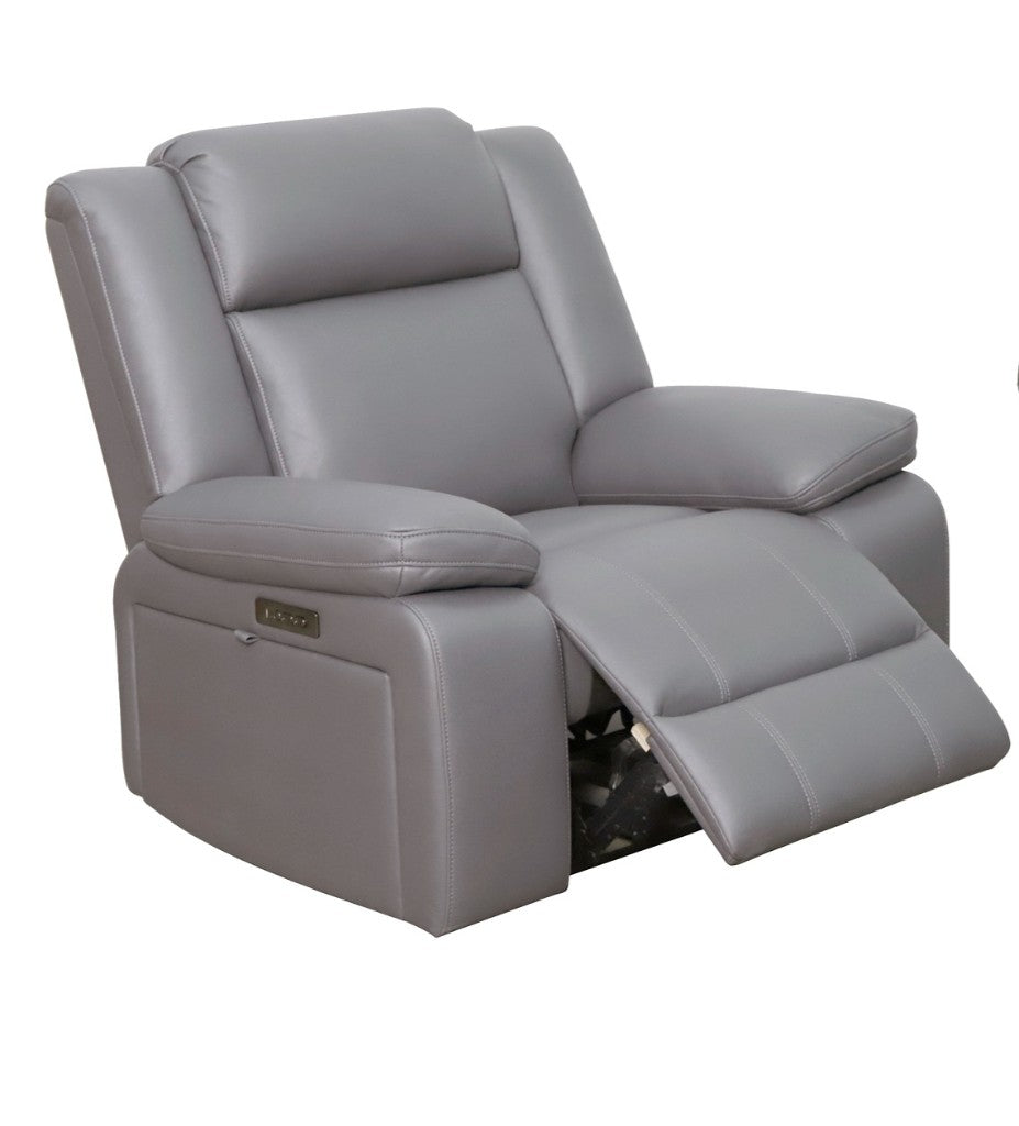 Light grey Lloyd leather-look fabric single electric recliner armchair by MyChocolateWood, showcasing plush cushioning and modern design.