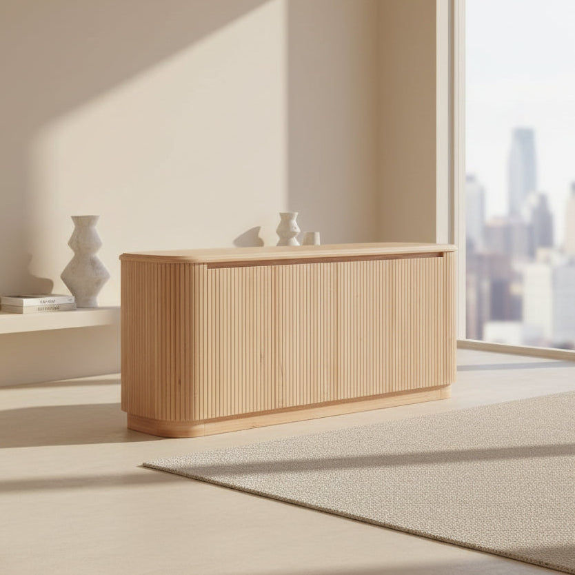 REMY NATURAL ASH 4 DOOR BUFFET SIDEBOARD IN NATURAL ASH COLOUR 200CM - MyChocolateWood