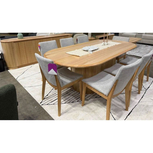 REMY NATURAL ASH DINING TABLE  IN NATURAL ASH COLOUR 220CM WITH 8 KIPLING CHAIRS - MyChocolateWood