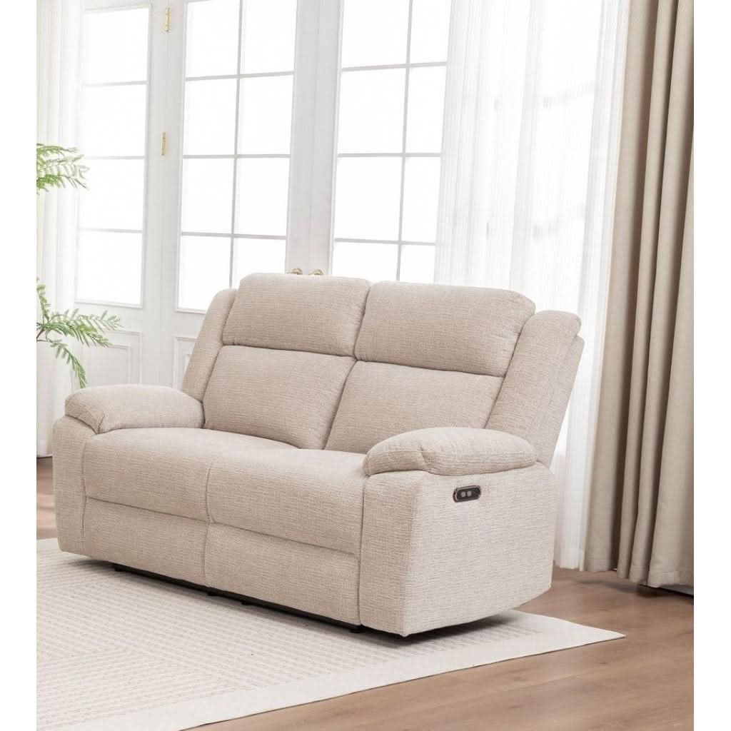 ALLOA FABRIC 2-SEATER ELECTRIC RECLINER SOFA BEIGE - MyChocolateWood