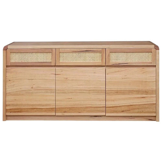 YARRIN MESSMATE TIMBER & RATTAN 3 DOOR 3 DRAWER BUFFET NATURAL - MyChocolateWood