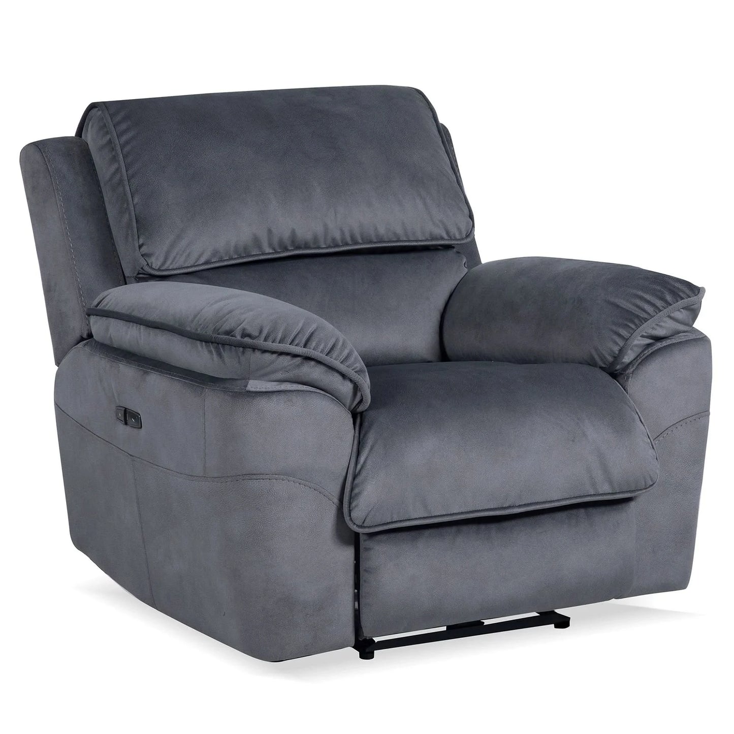 MyChocolateWood Mercouri fabric single electric recliner armchair in shadow color, showing the plush, upholstered design and reclining mechanism.