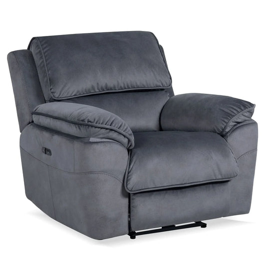 Mercouri Fabric Single Electric Recliner Armchair in Shadow - Chocolate Wood