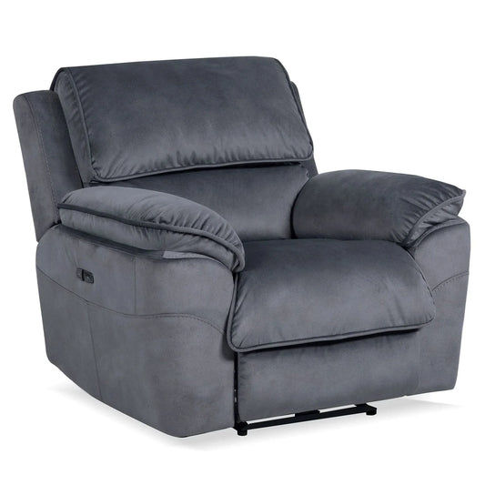 Mercouri Fabric Single Electric Recliner Armchair in Shadow - Chocolate Wood