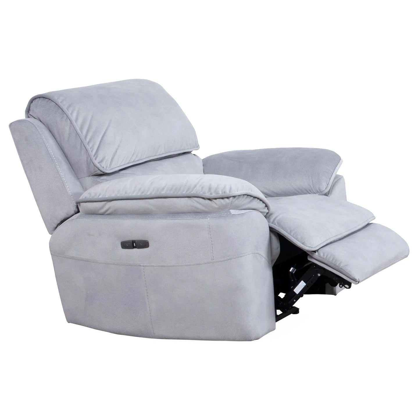 MyChocolateWood Mercouri fabric single electric recliner armchair in steel color, showing the upholstered seat and reclining mechanism.