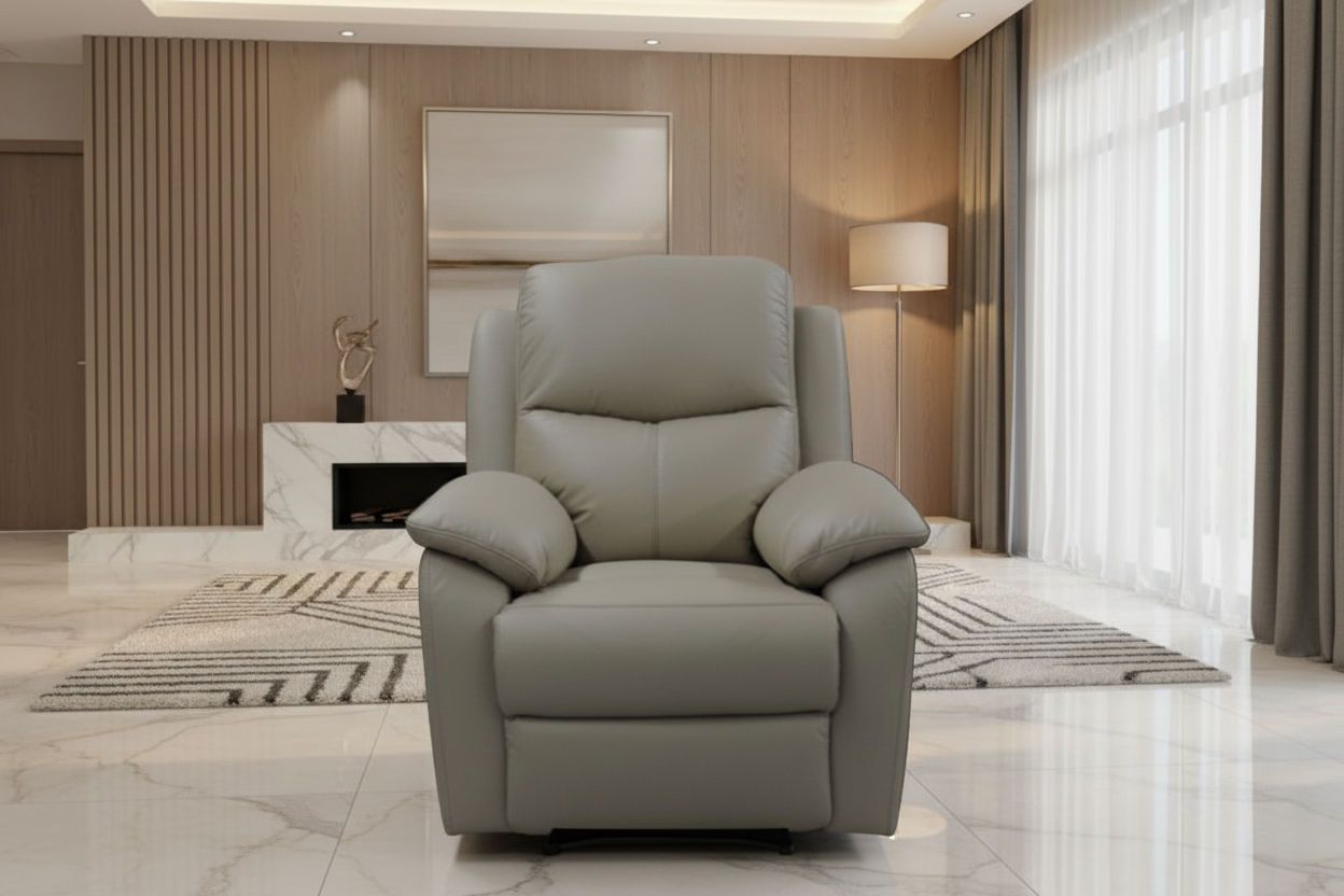 LANCY PREMIUM LEATHER SINGLE SEATER RECLINER ARMCHAIR WHEAT - MyChocolateWood