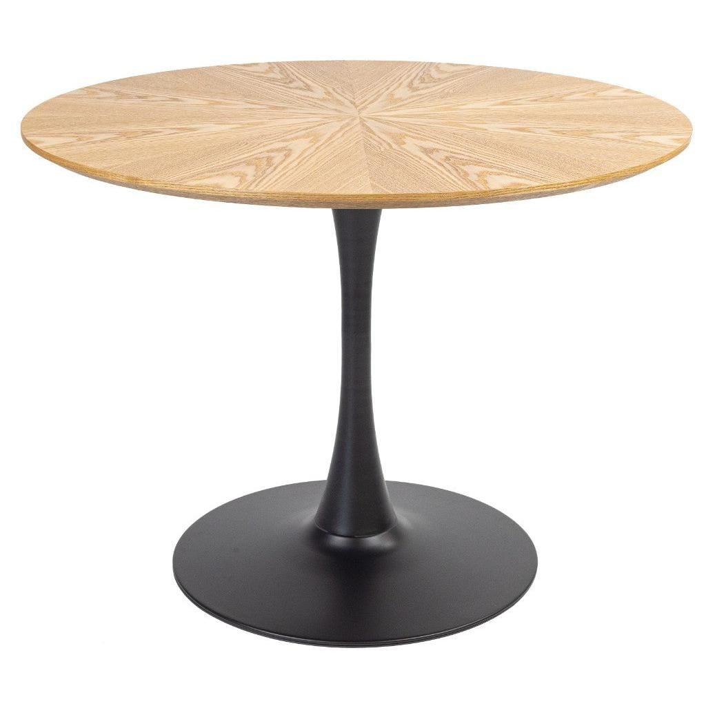 Alberge Round Veneer Top Dining Table 100cm in Matte Ash - Chocolate Wood
