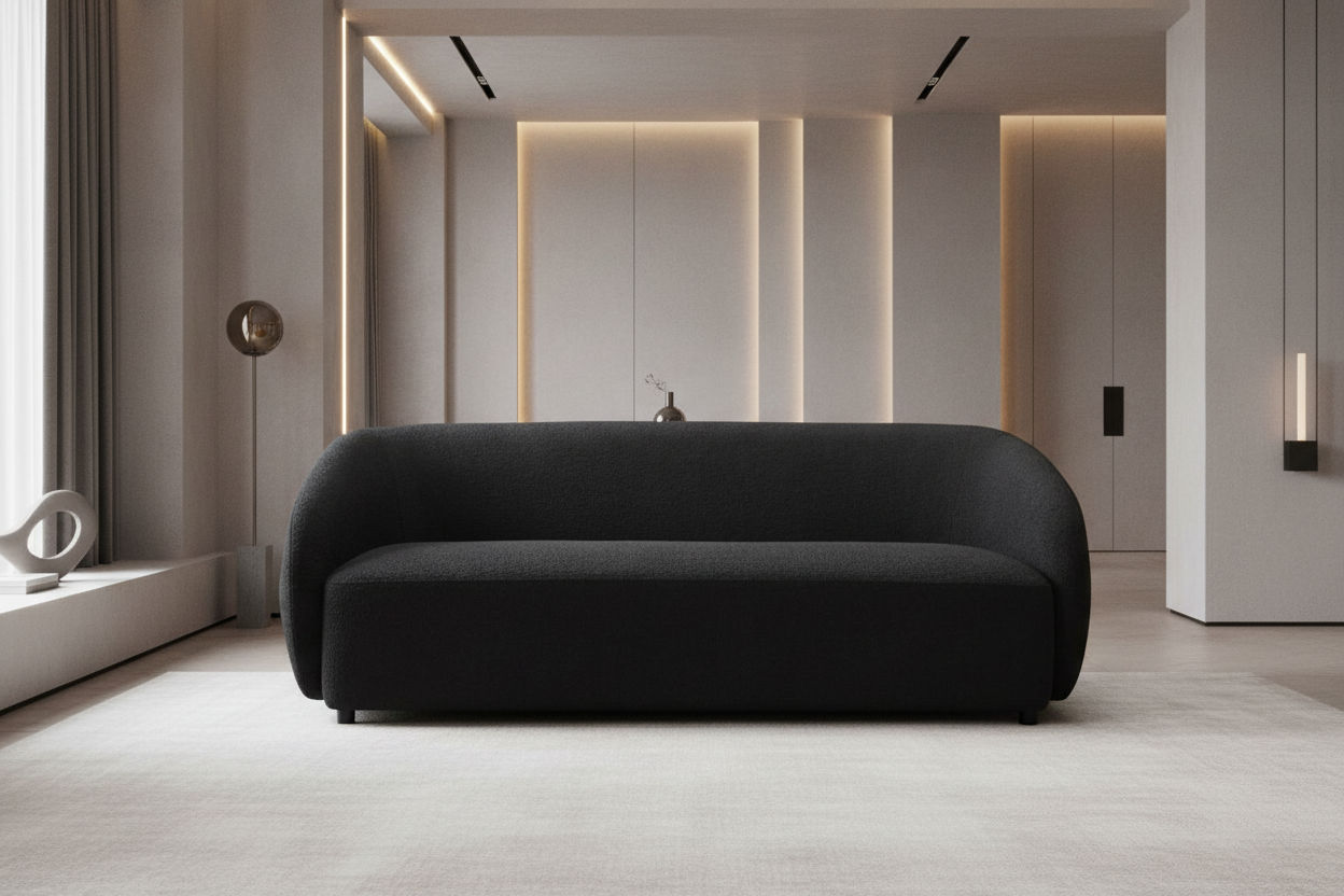 SUKI BOUCLE 3-SEATER SOFA CHARCOAL - MyChocolateWood