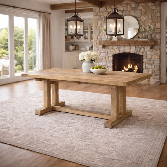 ATHENS RECYCLED ELM TRESTLE DINING TABLE 184CM - MyChocolateWood