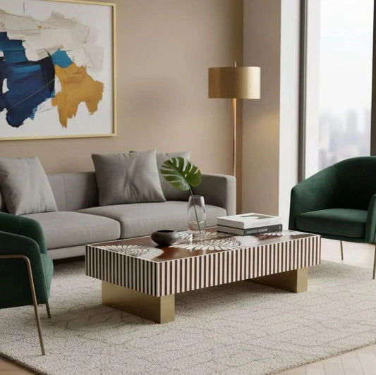 ARIA MOTHER OF PEARL HAND INLAY COFFEE TABLE - MyChocolateWood