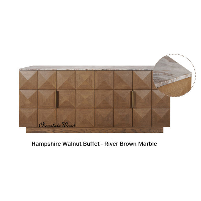 HAMPSHIRE RIVER BROWN MARBLE TOP/WALNUT 4-DOOR BUFFET/SIDEBOARD - - MyChocolateWood