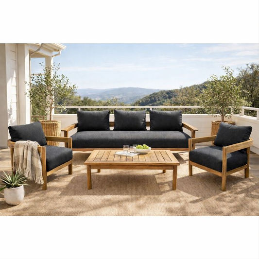 HEPBURN 4 PIECE ACACIA WOOD OUTDOORS LOUNGE SETTING FINISH LIGHT TEAK/DARK ANTHRACITE