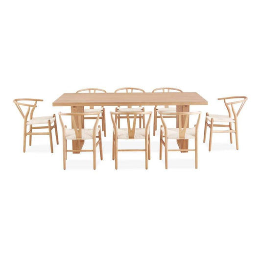 STROUD ELM VENEER TIMBER/MDF 9 PIECE DINING SET: 1 TABLE 240CM  & 8 STROUD DINING CHAIRS - MyChocolateWood