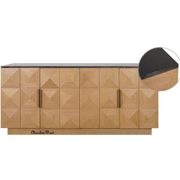 HAMPSHIRE BLACK MARBLE/NATURAL OAK 4-DOOR BUFFET/SIDEBOARD - MyChocolateWood