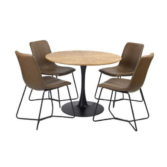 Alberge Round Veneer Top Dining Table 100cm in Matte Ash - Chocolate Wood