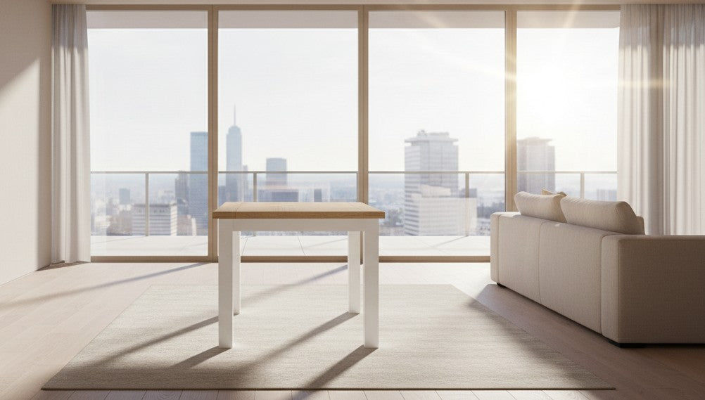 CHRISTA HAMPTON SOLID ACACIA SQUARE DINING TABLE 100CM LIGHT OAK TOP WHITE BASE - MyChocolateWood