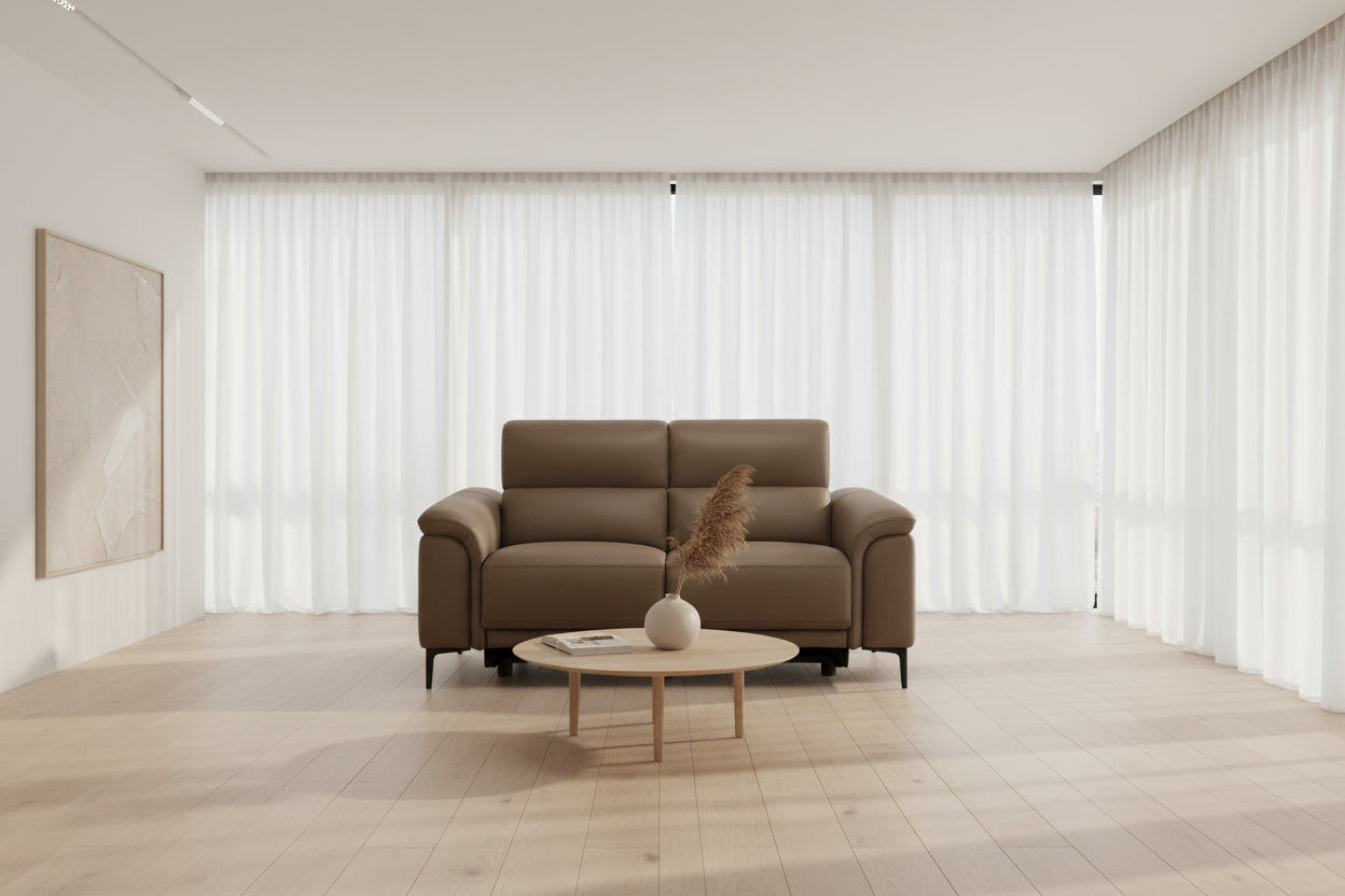 Tarquin Brown Leather 2-Seater Electric Recliner Sofa