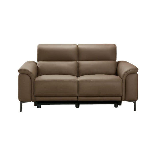 TARQUIN BROWN LEATHER 2-SEATER DUAL MOTOR ELECTRIC RECLINER SOFA W/POWERED HEADREST - MyChocolateWood