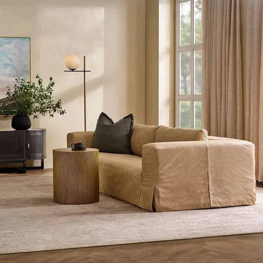 INIGO 3-SEATER LEATHER SLIP COVER SOFA TOP GRAIN COW LEATHER CAPPUCCINO CREAM - MyChocolateWood
