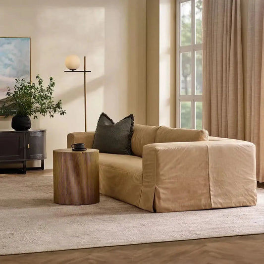 INIGO 3-SEATER LEATHER SLIP COVER SOFA TOP GRAIN COW LEATHER CAPPUCCINO CREAM - MyChocolateWood
