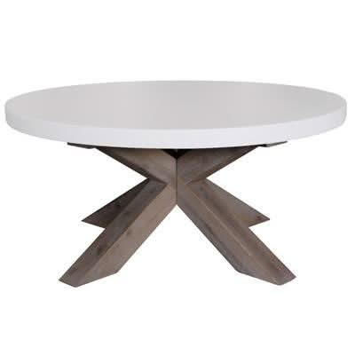 ROSALI 2-TONE WHITE CONCRETE TOP & SOLID ACACIA PEWTER ROUND COFFEE TABLE - MyChocolateWood