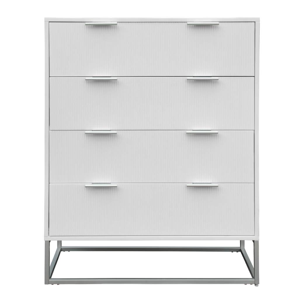SNOWDON ACACIA 4-DRAWER TALLBOY  CHEST OF 4 DRAWERS IN WHITE ART DECO STYLE - MyChocolateWood