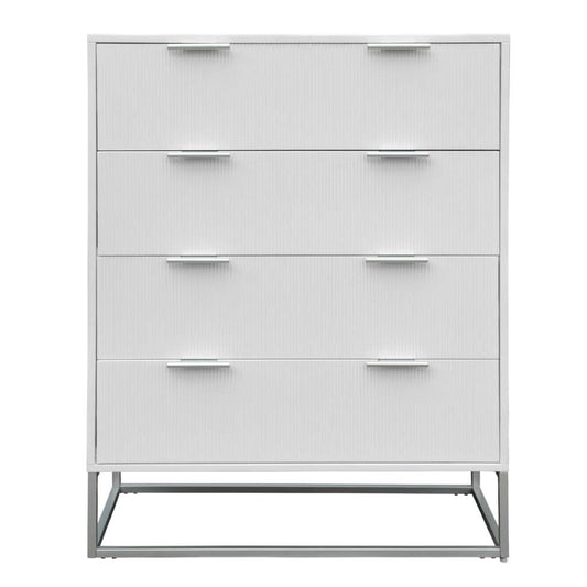 SNOWDON ACACIA 4-DRAWER TALLBOY  CHEST OF 4 DRAWERS IN WHITE ART DECO STYLE - MyChocolateWood