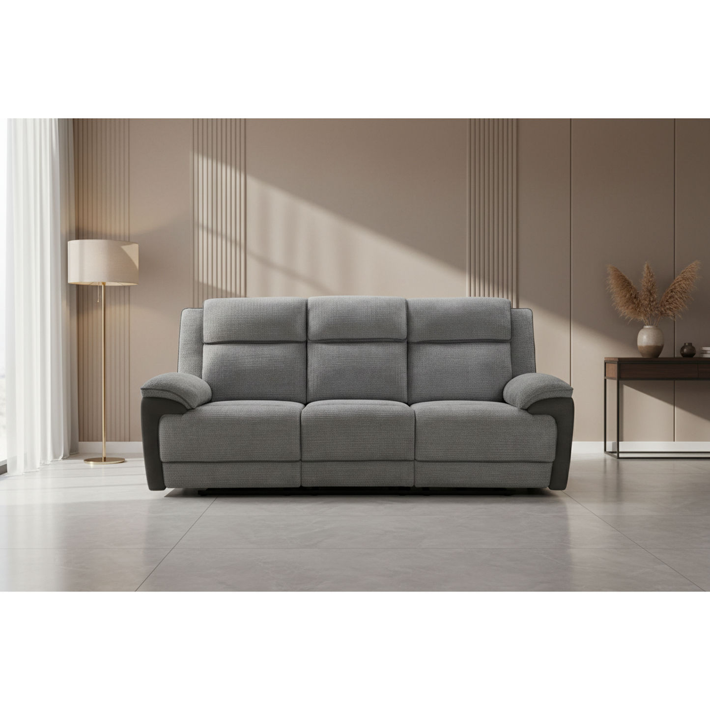 Colvos 3-Seater Electric Recliner Sofa in Graphite - Chocolate Wood
