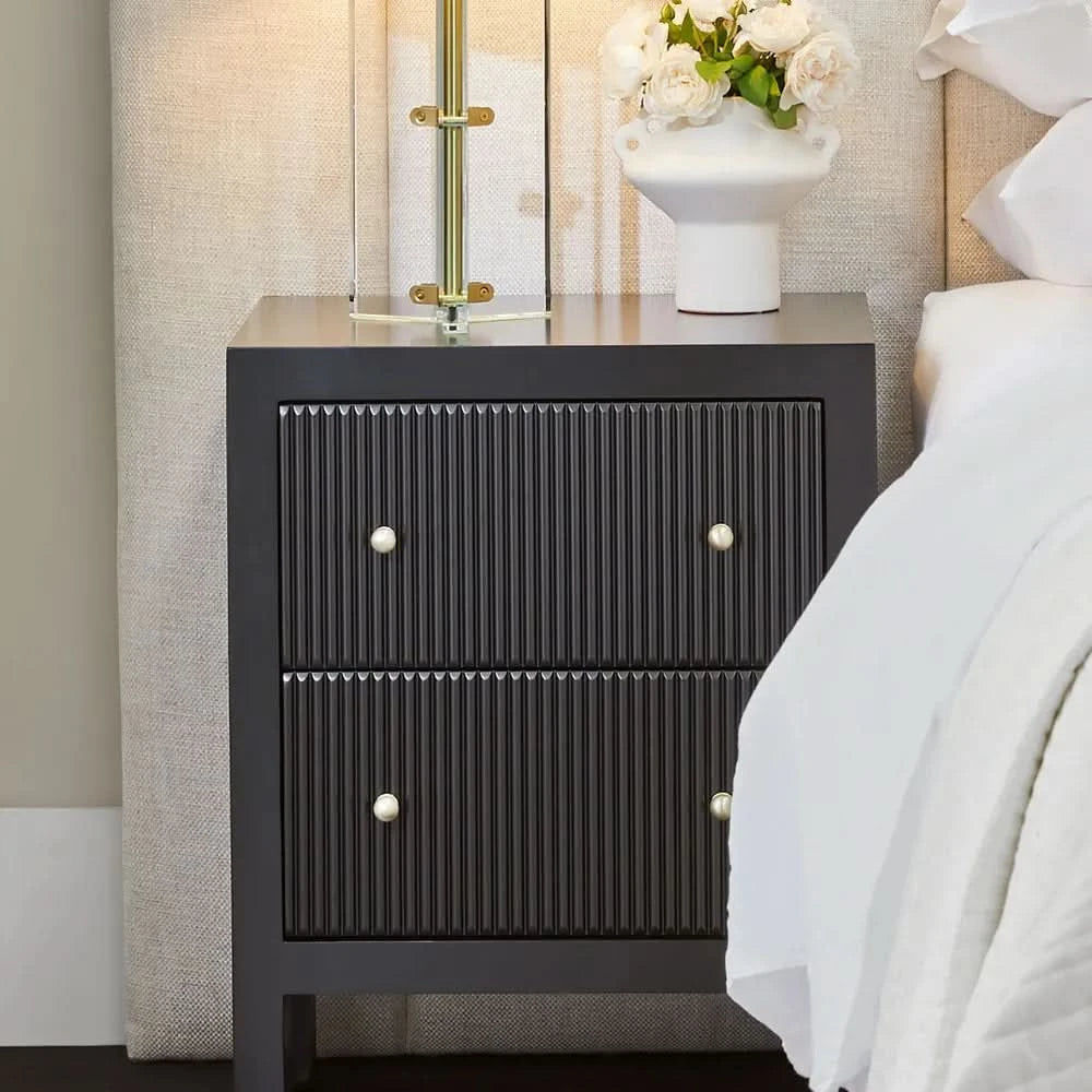 JAYLA SMALL BLACK 2-DRAWER BEDSIDE TABLE - MyChocolateWood