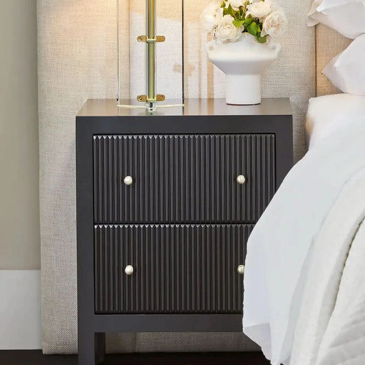 JAYLA SMALL BLACK 2-DRAWER BEDSIDE TABLE - MyChocolateWood