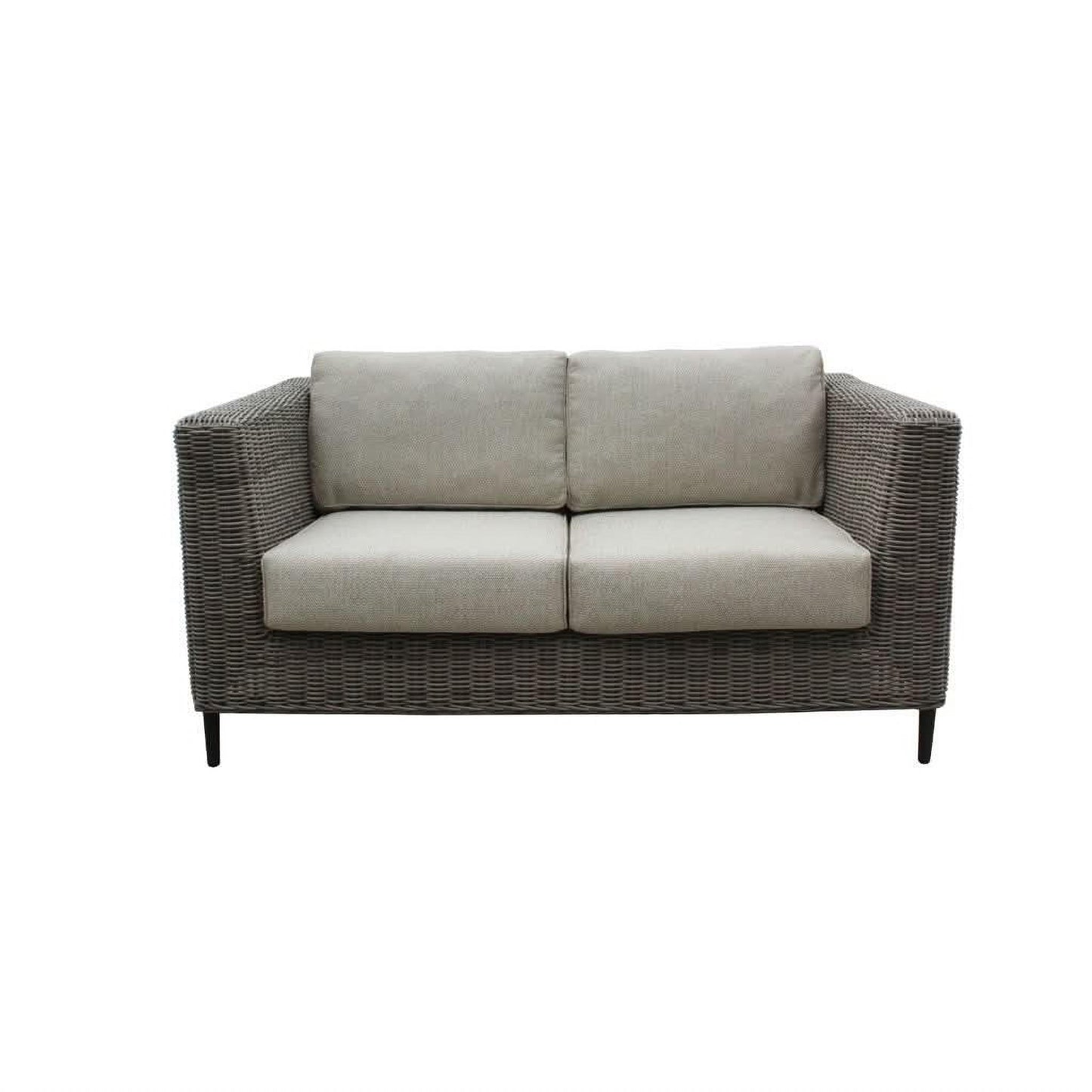 HAYLEY OUTDOOR 2-SEATER SOFA GREY WICKER & LIGHT GREY FABRIC - MyChocolateWood