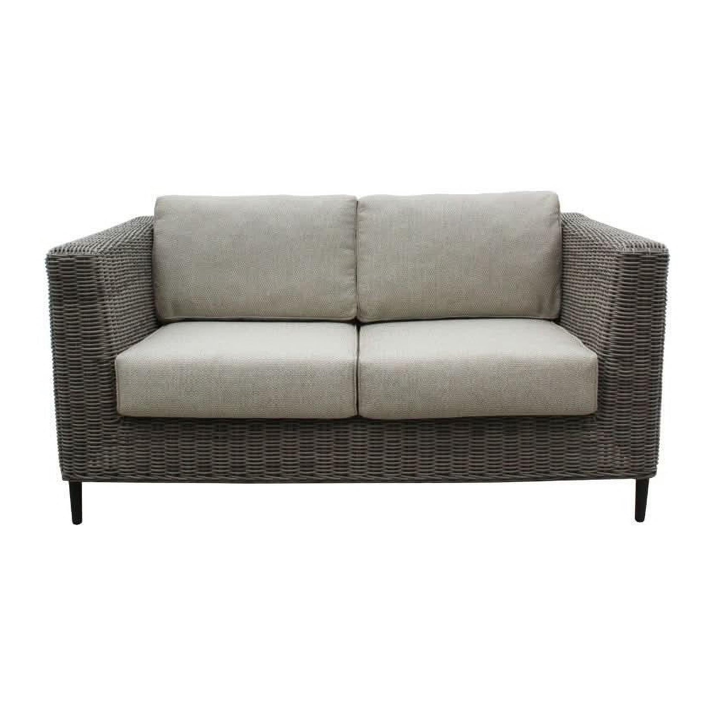HAYLEY OUTDOOR 2-SEATER SOFA GREY WICKER & LIGHT GREY FABRIC