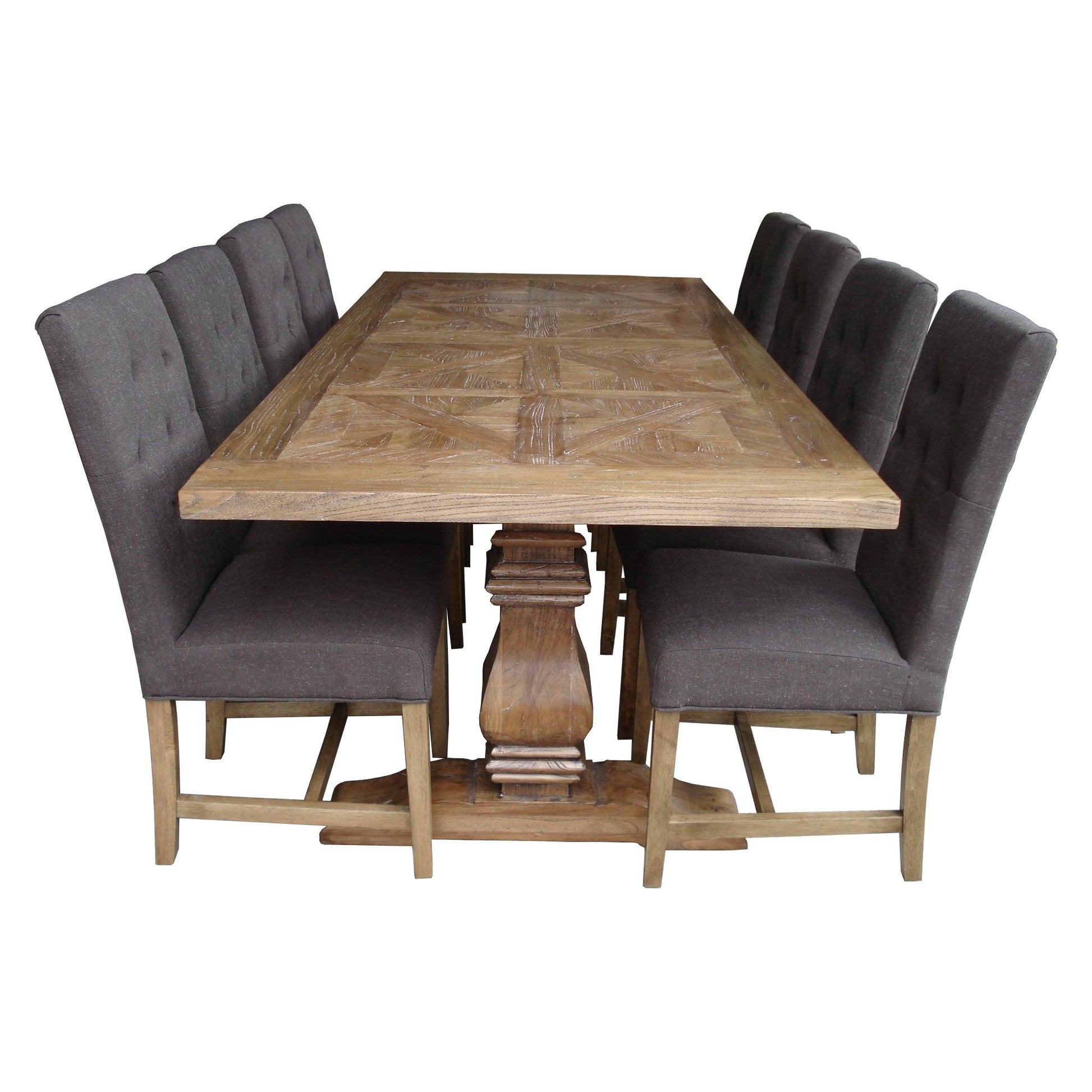 Kensit Hamptons Recycled Elm Parquetry Dining Table, 245cm in Natural - Chocolate Wood