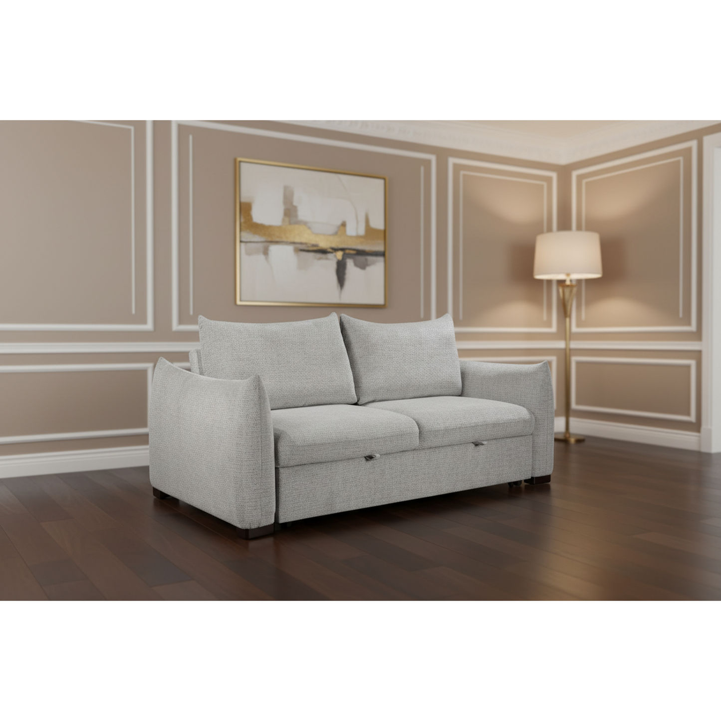 Oakli Fabric Pullout 3-Seater Sofa Bed in Grey - Chocolate Wood