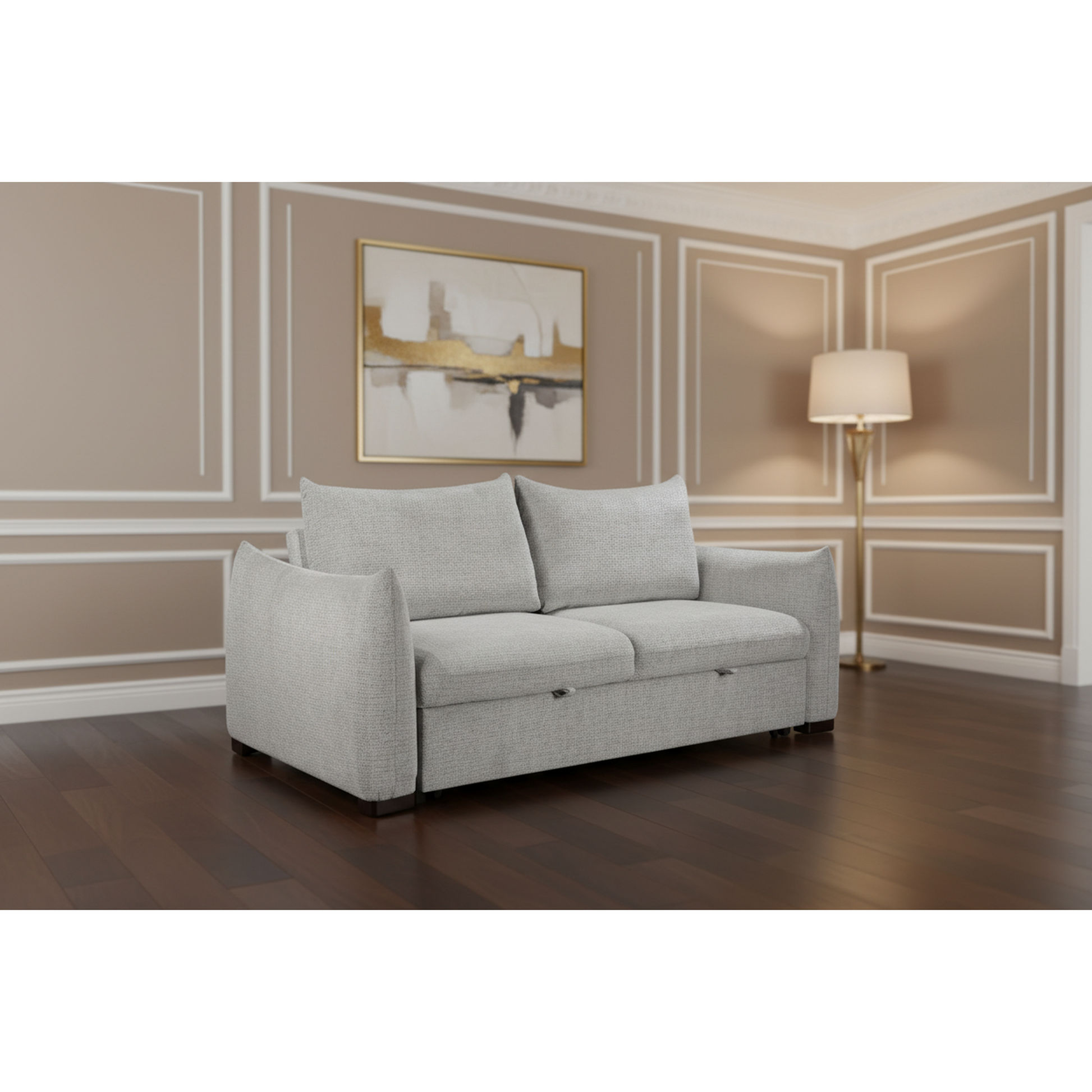 Oakli Fabric Pullout 3-Seater Sofa Bed in Grey - Chocolate Wood