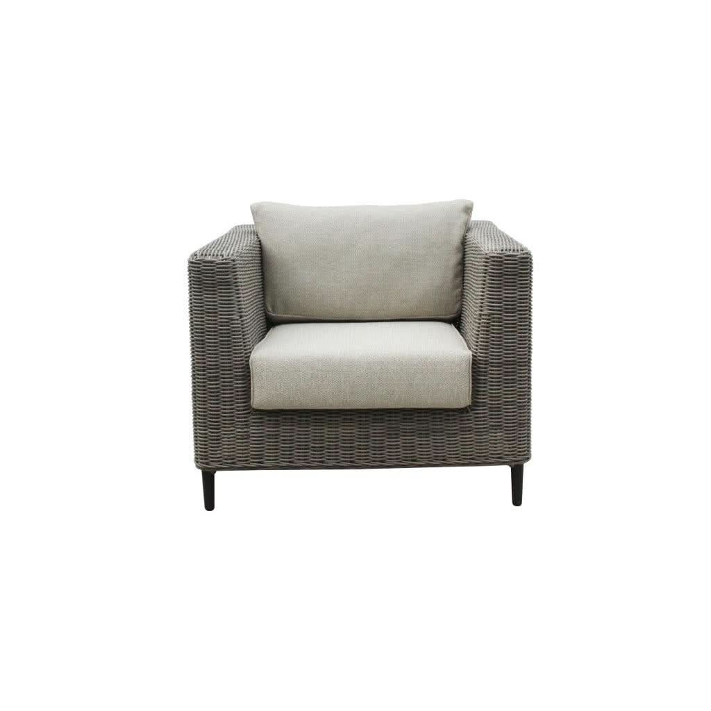 HAYLEY OUTDOOR ARMCHAIR GREY WICKER & LIGHT GREY FABRIC - MyChocolateWood