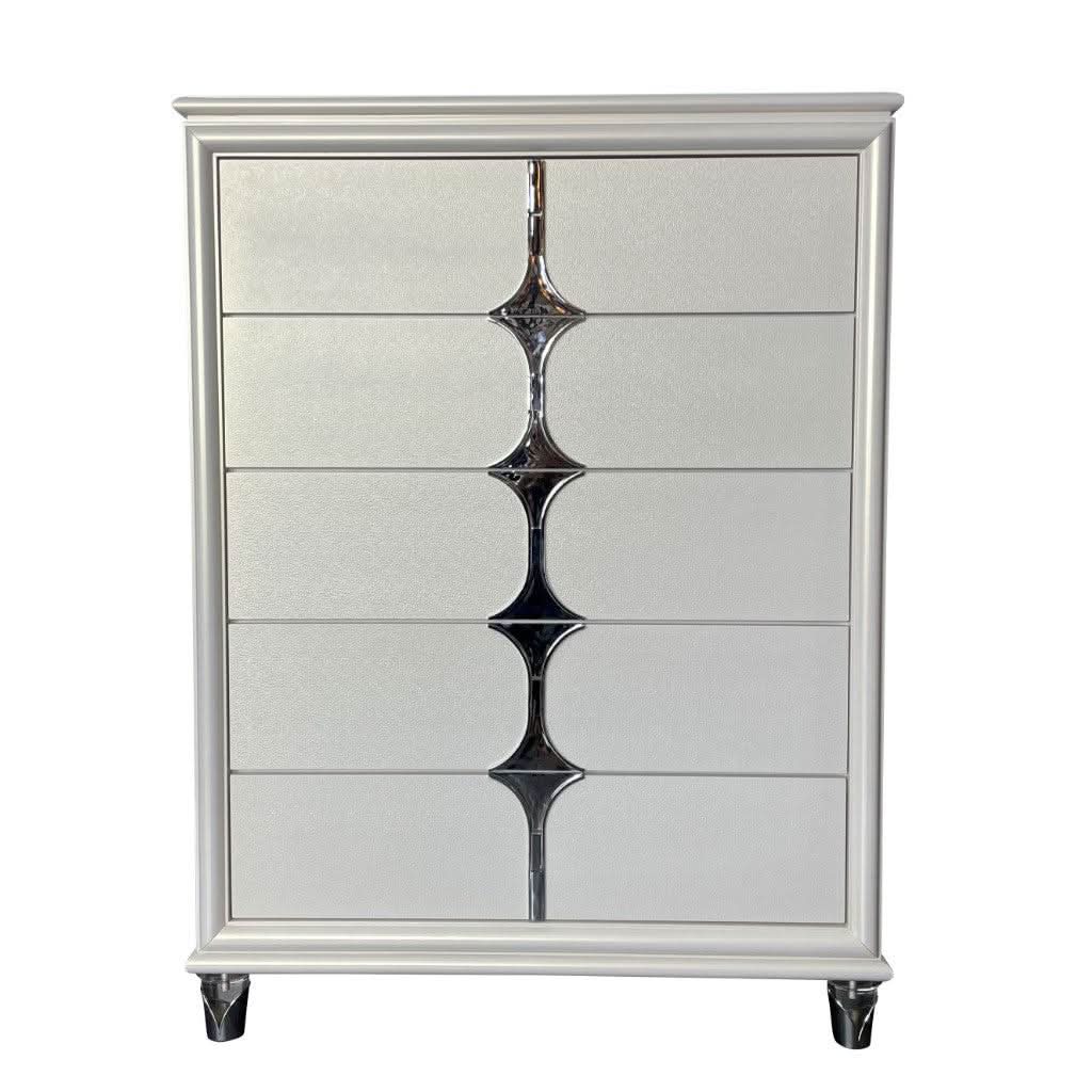 FLORIS SOLID RUBBERWOOD 5 DRAWER TALLBOY/CHEST OF 5 DRAWERS IN GOLD - MyChocolateWood