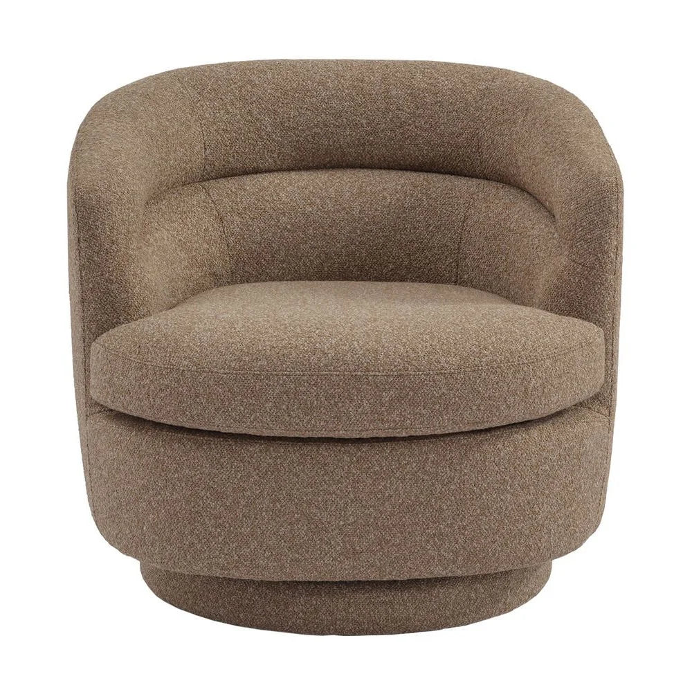 Brynn Boucle Swivel Armchair in Cocoa - Chocolate Wood