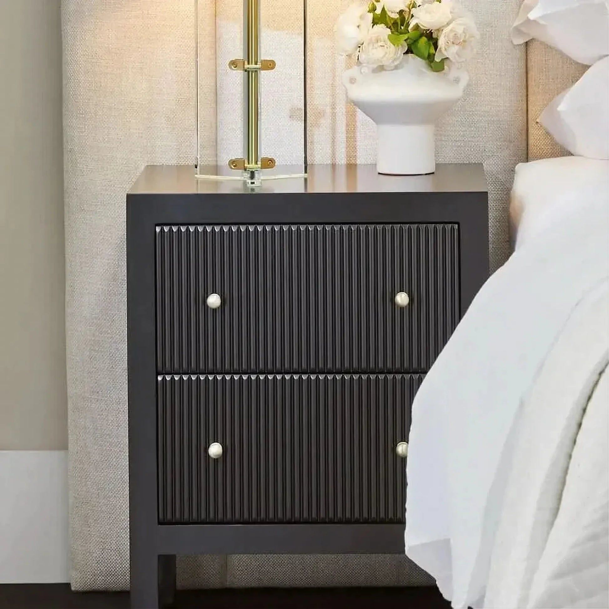 Jayla Small 2-Drawer Bedside Table in Black - Chocolate Wood