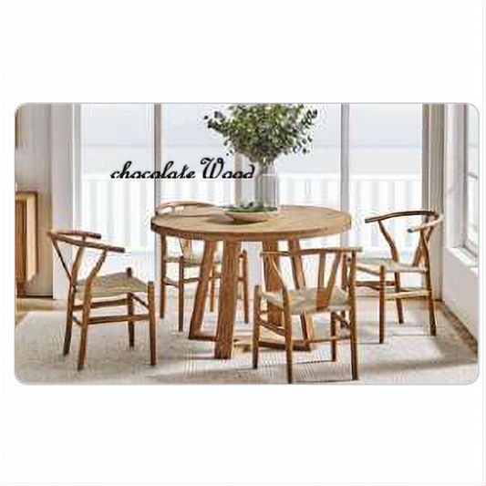 STROUD ELM VENEER TIMBER/MDF 5 PIECE DINING SET: 1 ROUND DINING TABLE 120CM & 4 STROUD DINING CHAIRS NATURAL - MyChocolateWood