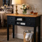DAGENHAM  RUSTIC RECYCLED ELM HALL TABLE/CONSOLE 4 DRAWERS/2 SHELVES NATURAL/BLACK - MyChocolateWood