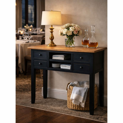Dagenham Rustic Recycled Elm Console Table in Natural & Black - Chocolate Wood