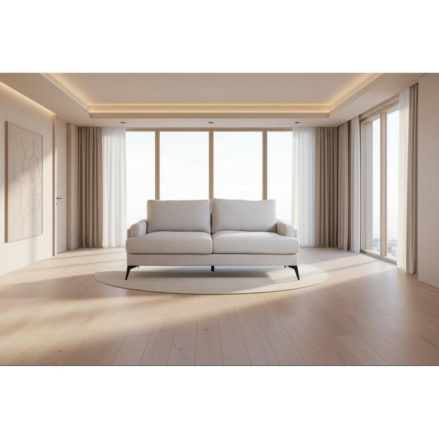 Kirton Fabric Sofa, 2-Seater in Light Grey - Chocolate Wood