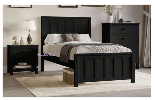 BAYLIN RUBBERWOOD SINGLE BED BLACK - MyChocolateWood