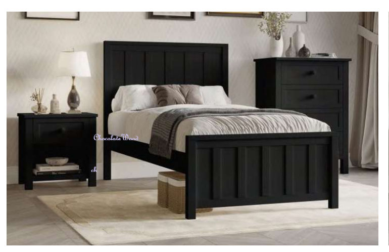 Baylin Rubberwood Bed in Black - Chocolate Wood