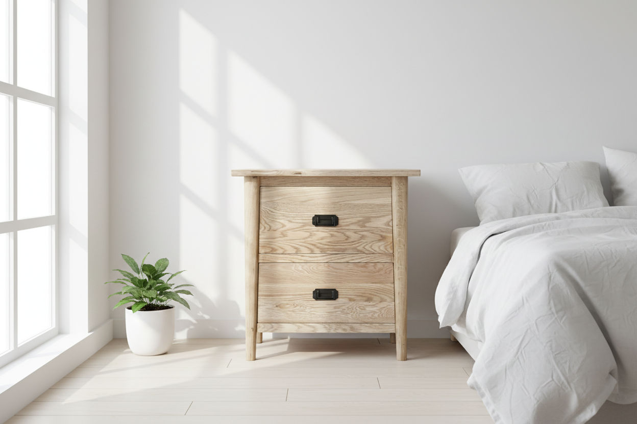 FITAN SOLID OAK 2-DRAWER BEDSIDE TABLE NATURAL - MyChocolateWood