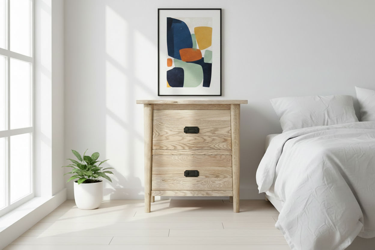 FITAN SOLID OAK 2-DRAWER BEDSIDE TABLE NATURAL - MyChocolateWood