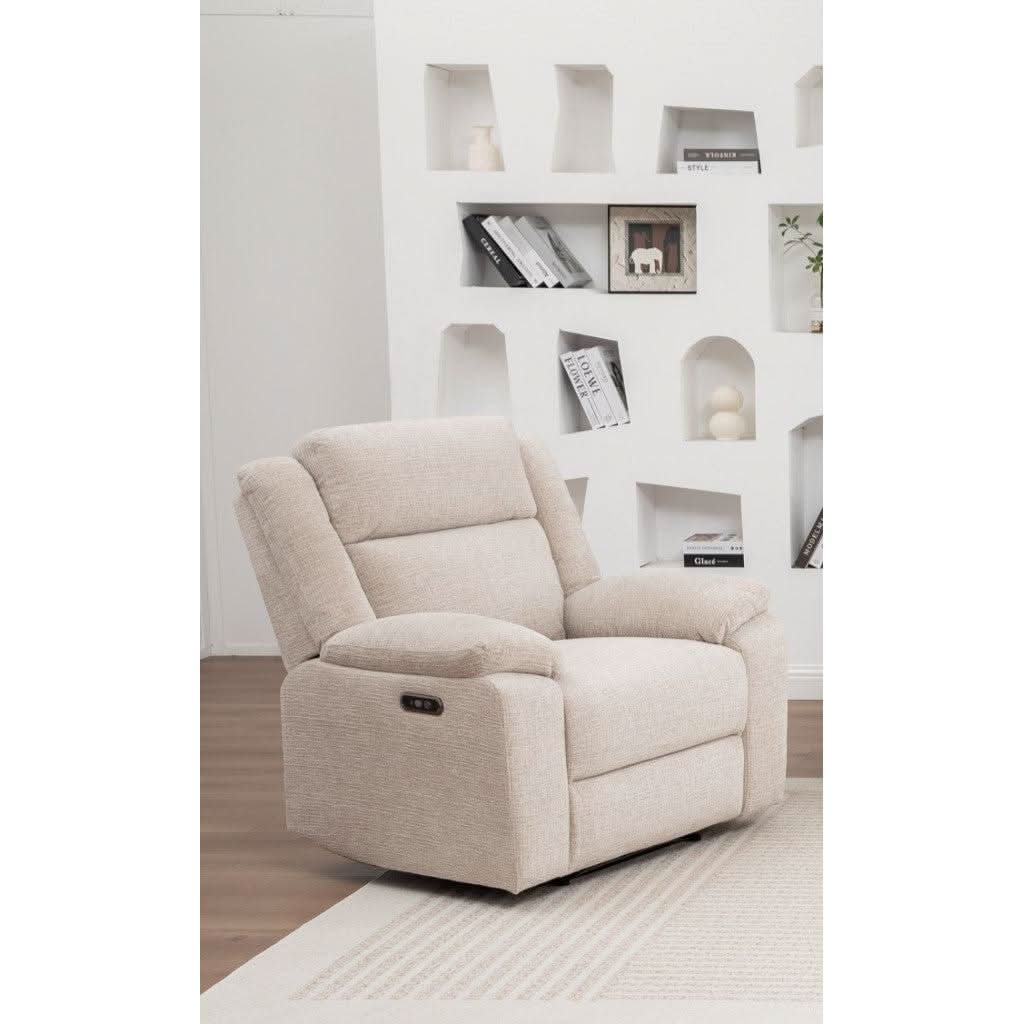 ALLOA FABRIC 1-SEATER ARMCHAIR ELECTRIC RECLINER SOFA BEIGE - MyChocolateWood