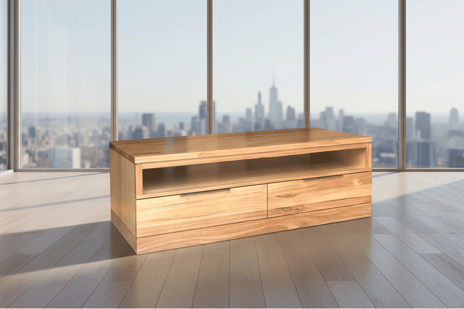 BELSIZE MESSMATE TIMBER COFFEE TABLE WITH DRAWERS - NATURAL - MyChocolateWood