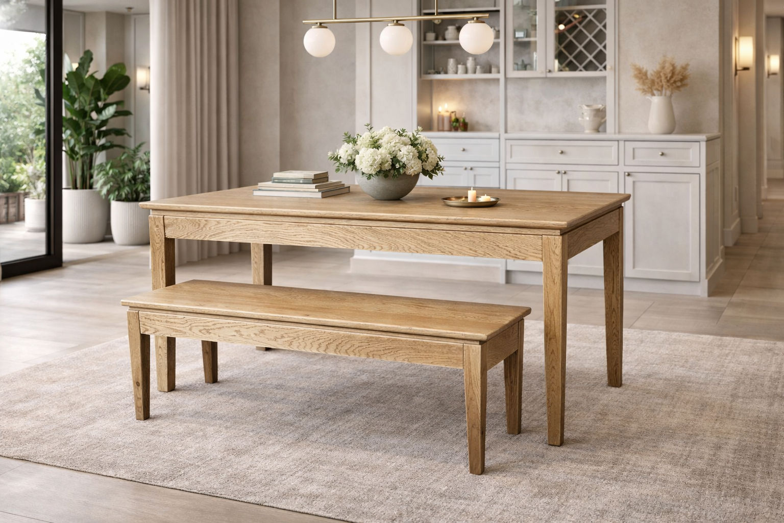 ELLA 3 PIECE BENCH DINING SET IN SOLID OAK 220CM - MyChocolateWood